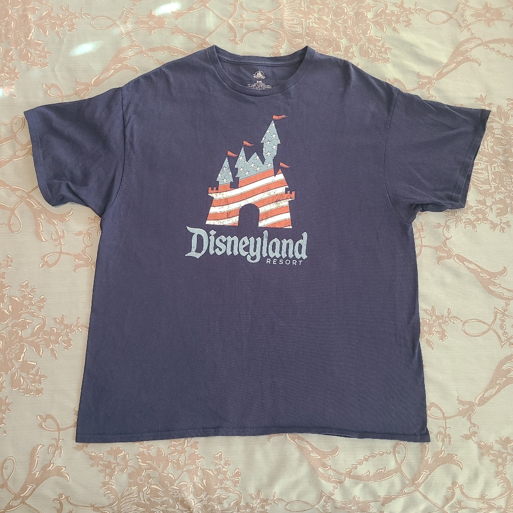 Disney Parks Disneyland Resort Blue Patriotic Castle Graphic Tee Shirt Men XXL